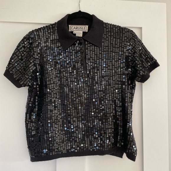 Carlisle Sequin Cashmere /Silk Polo Shirt - Picture 2 of 16